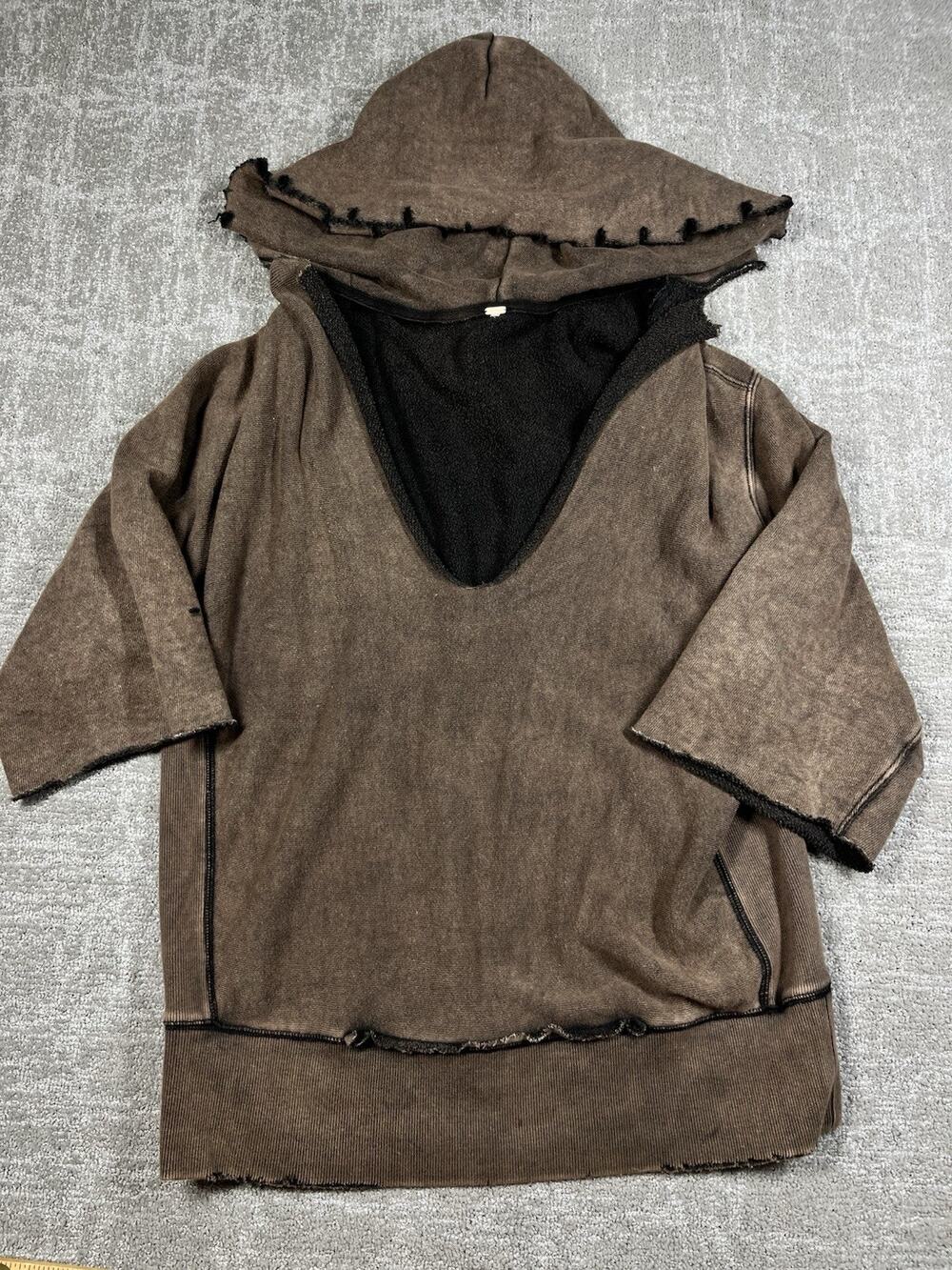 Free People Brown Heavy Distressed Deep V Neck Slouchy Sweatshirt Read Below